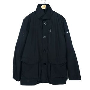 Tumi Coat Large Black Lined Front Pockets Button Zip Chest Pocket TTech Jacket